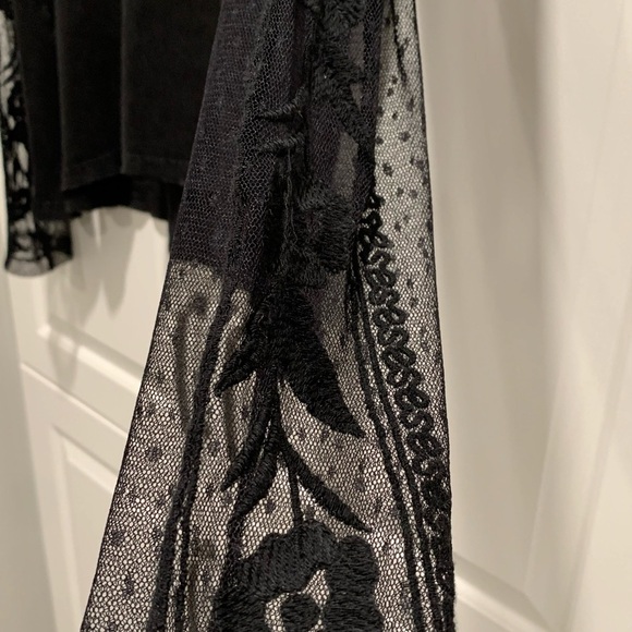 Free People Billie JeanTwofer Tee Floral Lace Embroidered Top Size Sm,black - Picture 3 of 16
